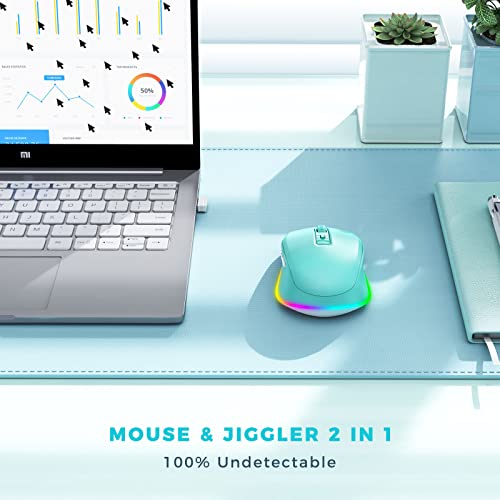 PEIOUS Wireless Mouse Jiggler, LED Mouse with Built-in Mouse Mover, Green | Rechargeable, Silent Clicks, Adjustable DPI and Random Movement Keep Computers Awake for Work-Life Balance on Laptop/PC/Mac - color: Mint Green