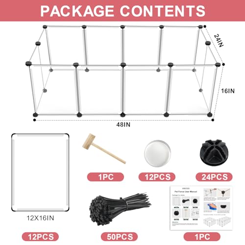 VISCOO 12 Panels Transparent Small Animals Playpen,48" x 24" x 16" Portable Pet Playpen,Plastic Enclosure,Puppy Play Pen for Indoors Outdoor Pet Fence for Guinea Pigs,Bunny,Ferrets,Hamsters,Hedgehogs | Puppy Play Pen Indoors Outdoor,Pet Fence for Guinea P