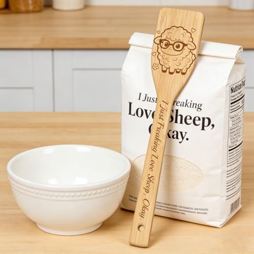 GLOBLELAND 6 Pcs Cute Sheep Wooden Spoons Utensil Set Cute Cartoon Sheep Bamboo Carving Kitchen Cooking Utensils Wooden Engraved Cooking Spatula Sets for Kitchen Fun House Warming Gift - color: Sheep