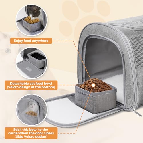 Soft Cat Carrier with Detachable Food Bowl,Pet Travel Bag (Up to 16 lbs) | Puppy Crate with Lockable Zippers,Airline Travel for Small Dog,Kitten,Animal,Breathable Mesh Kennel ,Carrying Case,Grey - color: Gray, size: 17.0"L x 12.0"W x 11.0"H