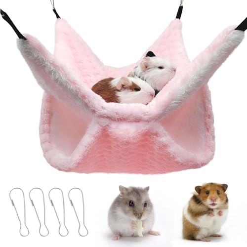Yanmucy Double-Layer Fleece Rat Hammock House - Warm Soft Guinea Pig Hideout for Cage Accessories - Ferret Hamster Sleeping and Playing Hammock for Small Animals (Pink) - color: Pink