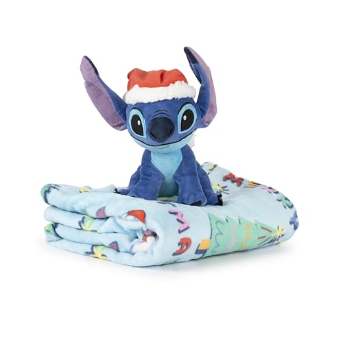 Jay Franco Kids Christmas Hugger Set – 12" Plush Pillow Buddy & 46" x 60" Fleece Throw Blanket, Ultra-Soft Bedding & Travel Set, Holiday Bedroom & Couch Décor, Blue - Stitch - color: Blue - Stitch