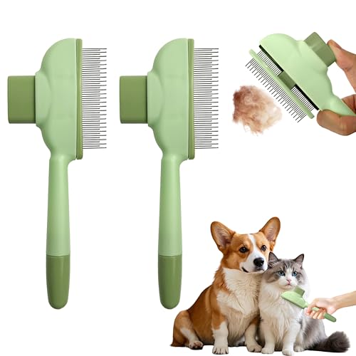 Cat Hair Brush & Dog Brush, Deshedding Brush for Long or Short Haired Pets, Removes Loose Fur, Durable Stainless Steel & ABS Design (green 2pcs) - color: green 2pcs