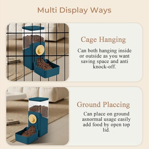 41 oz Hanging Gravity Feeder for Small Animals, Rabbits & Guinea Pigs | Adjustable Cage Height | No-Open-Cage Refill | Space-Saving | Clear Reservoir | Versatile Food Compatibility - color: Dark Blue