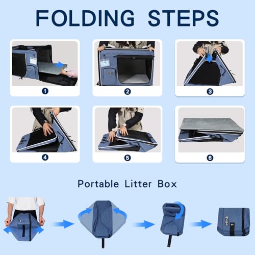 Extra Large Cat Carrier with Litter Box for Car Travel, Blue | 24"L x 17"W x 17"H, Lockable Safety Zippers and Seatbelt Loops, for 1 Medium-Large Cat or 2 Small Cats Under 55 lbs - color: Blue
