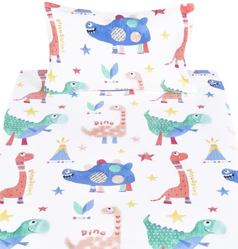 Scientific Sleep Jurassic Big Dinosaur Cute Kids Toddler Boys Girls 100% Cotton 3 Pcs Twin Bed Sheet Set, Flat Sheet & Fitted Sheet & Pillowcase Kids Bedding Set Twin - color: Dinosaur 3, size: Twin
