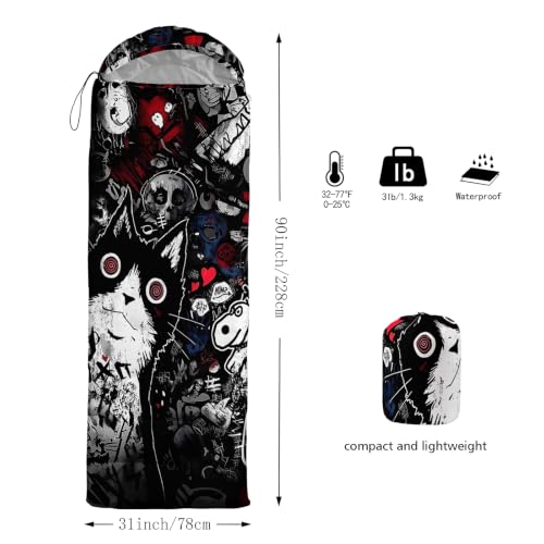 AILONEN Midnight Meow Sleeping Bag, Charcoal Cat Eyes Crescent Graphic, Portable Camp Sack Sleepover Style - color: Black Cat