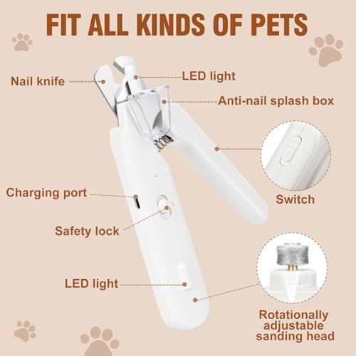 2-in-1 Dog Nail Grinder &Dog Nail Clippers with Light，Cat Nail Clippers ，Ultra-Quiet, USB Rechargeable, Multiple Grinding Methods, and Splash Guard for Large Medium Small Dogs Cats Pets(Pink) - color: pink