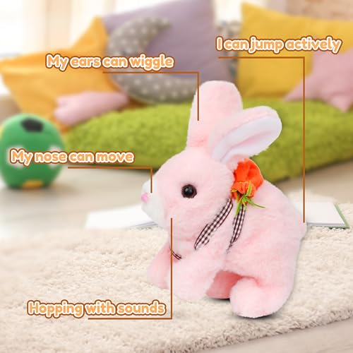 Easfan Walking Pink Bunny Interactive Plush Toy with Sounds for Kids 7" | Hopping ears, moving educational pet, Easter birthday holiday gift, for girls toddlers - style: Bunny_Pink_Carrot