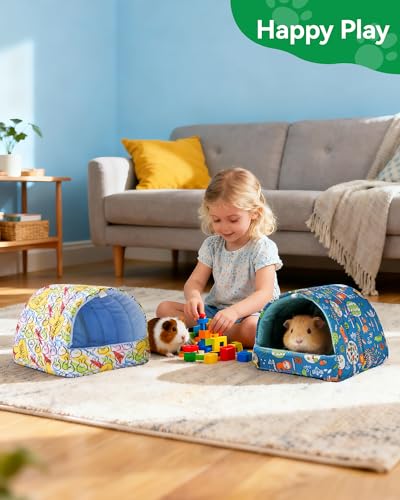 2 PCS Guinea Pig Hideout Guinea Pig House,Washable Hamster Hideout Small Animal Cage Accessories for Mouse Chinchillas Hamsters Hedgehogs Ferrets Bearded Dragons and Rats - color: Green+Yellow, size: 9.4*9.4in