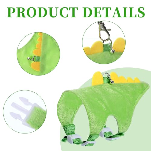 Ferret Harness and Leash Set, Dinosaur Shaped Rabbit Harness and Leash Set with Safe Bell, Adjustable Ferret Vest Harness for Baby Rabbit Guinea Pig Teacup Chihuahua Mouse Small Pet(Green)