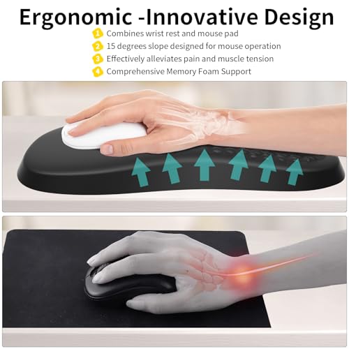 Ergonomic Mouse Pad with Wrist Rest Support, Mousepad with Comfortable Memory Foam Wrist Rest and Non-Slip PU Base for Pain Relief, Computer, Laptop, Office, Home - color: 05Dark Black