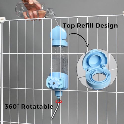 Vannon Top Fill Small Animal Water Dispenser for Cage, 23oz Auto Feeding Crate Water Bottle for Rabbit, Chinchilla, Ferret, Guinea Pig, Squirrel, Hedgehog, Pet Nozzle Diameter: 10mm, BPA Free, Blue