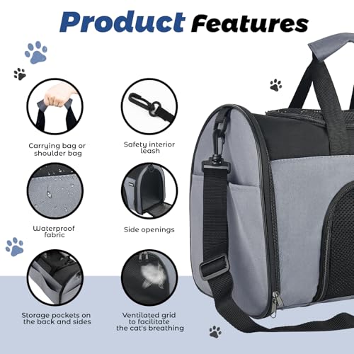 TSA Airline Approved Soft-Sided Pet Carrier for Small to Medium Cats and Puppies, Up to 15 Lbs – Collapsible Travel Carrier for Dogs & Cats, Grey