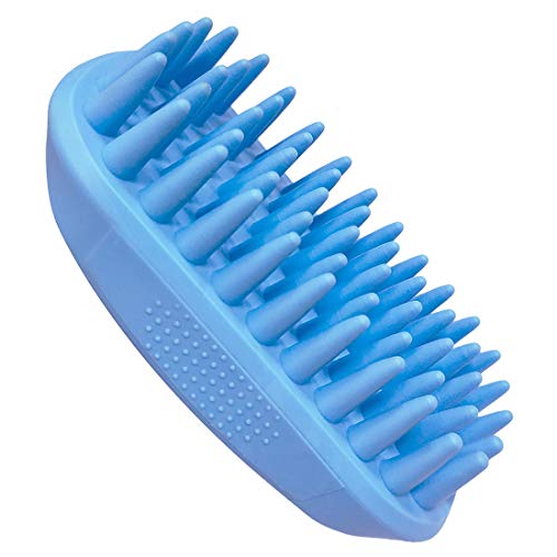 Pet Silicone Shampoo Brush for Long & Short Hair Medium Large Pets Dogs Cats, Anti-skid Rubber Dog Cat Pet Mouse Grooming Shower Bath Brush Massage Comb (Blue (New)) - color: Blue