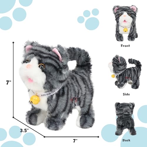 Easfan Walking Kitty Cat Stuffed Animal Talking Plush Toy for Kids | Wagging leash tail, Interactive , electric musical birthday holiday gifts, for toddlers - style: Tabby cat