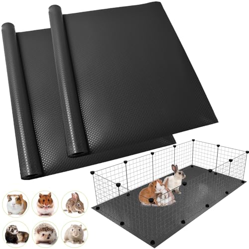 Washable Guinea Pig Bedding Cage Liner Waterproof Rabbit Bedding, Easily Cut to Suit Cage and Reusable Pads for Guinea Pigs, Rabbits, Hamsters, Gerbils, and Chinchillas,18"×79" 2pcs, Black Mat - color: 2 Pcs Black 18"×79"