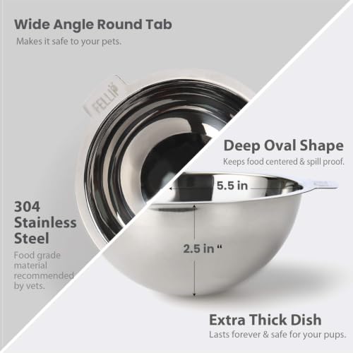 Felli Pet Oblik Cat and Dog Replacement Bowl, 304 Stainless Steel, for Dry and Wet Food, Removable Plate, 1.5 Cups -3pk - color: Replacement dishes, size: 1.5 Cups Oval Dish