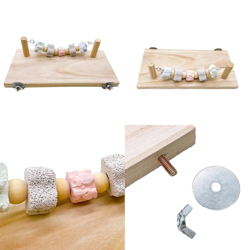 Hamiledyi Hamster Wood Ledge Platform with Lava Stone Block Chew Toys, Rest Shelf for Gerbil Mouse Rat Parakeets Budgie - style: Style C