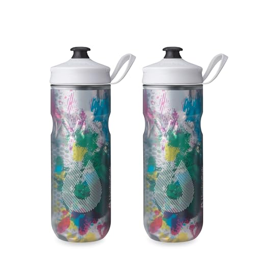 HydraPak Polar Sport Insulated Water Bottle 2-Pack (20oz, Splash Multi) | High Flow, BPA Free, Tri-Layer Insulation, Leakproof, Dash Handle, Easy Squeeze, Self-Sealing Cap, for Sports - color: Splash Multi, style: 20oz/600ml (2-Pack)
