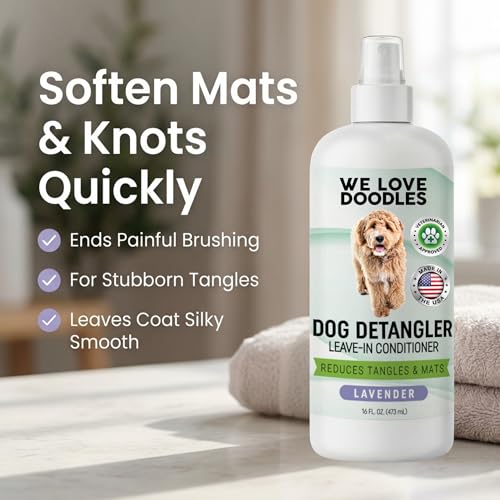 Large Slicker Brush & Lavender Detangler Spray Pack, Dog Grooming at Home | Best Brush For Long Haired Dogs, Dematting Comb & Detangling Spray For Goldendoodle Coats, Puppy Matting Grooming Supplies - size: Large Slicker & Detangler