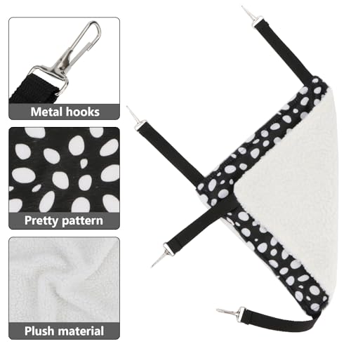 Wontee 2 Pack Small Animal Hammock Soft Fleece Sleeping Bed for Mice Rat Chinchilla Guinea Pig Ferret Kitten Cat Rabbit (L: 20.83x13.76inch, Black White Dot) - size: L 19.7" x 13.4"