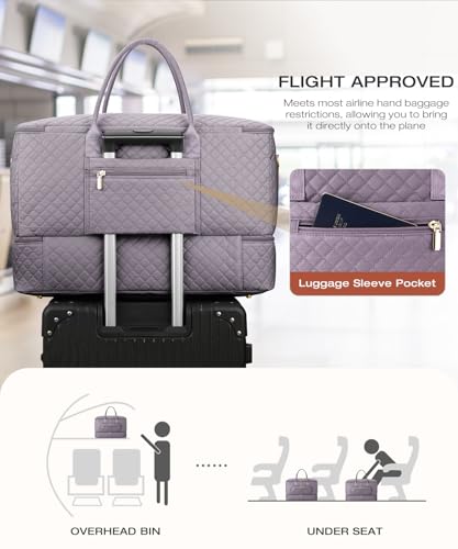 Travel Duffle Bag, Wide Open Large Weekender Bag for Women with Shoe Compartment, Carry on Overnight Bags with Toiletry Bag, Hospital Bag for Women Labor Delivery with Wet Pocket (Purple Grey) - color: Purple Grey, size: 45L