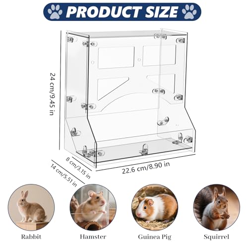 Large Acrylic Rabbit Hay Feeder with Lid, Transparent Hanging Food Dispenser Hay Feeder for Bunny Rabbits Guinea Pig Cage Chinchillas Hamsters Small Pets and Animals（Large - size: L