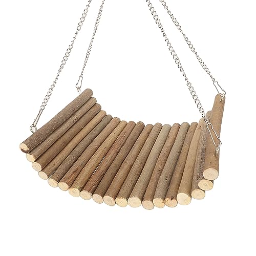 Hamster Wooden Swing, Natural Large Space Climbing Playing Toy with Hanging Chain for Parrots Gerbils and Similar Size Pets (20 * 30CM) - size: 20*30CM