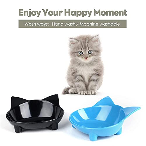 Set of 2 Non-Slip Cat & Dog Bowls – Wide, Shallow Food and Water Dishes for Whisker Fatigue Relief, No Spill, Safe Food-Grade Pet Bowls for Cats, Small Dogs, Kittens, Puppies & Rabbits - color: Blue+Black