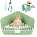 Large Rabbit Litter Box 10" x 10" x 7" with Broom & Grooming Kit, Low-Entry Corner Toilet Pan for Potty Training Rabbits Bunny Guinea Pigs Ferrets (Green)