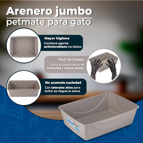 Petmate Open Cat Litter Box, Extra Large Nonstick Pan Durable Standard Litter Box, Mouse Grey Great for Small & Large Cats Easy to Clean, Made in USA | Made in USA, easy to clean standard tray for small and big felines, smooth surface releases clumps, sim