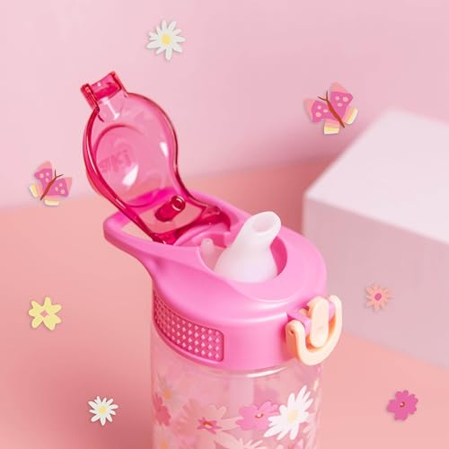 Zak Designs Flower Power Sage 16oz Leak-Proof Straw Kids Water Bottle - color: Flower Power, size: 16 Ounces