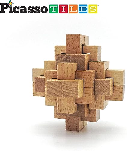 PicassoTiles 8 Styles Interlocking Sensory Toys Wooden Burr Cube, Ball and Barrels Logic Skill Genius Puzzle Brain Teaser Games & Intellectual 3D Assembling Educational Toy Set for Kids & Adults PTP08 - color: 8 Styles Wooden Burr Cube