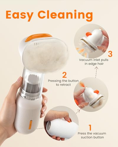 Vacuum Dog Brush for Shedding, Mess-Free Grooming | 4-in-1 Grooming, Traps Loose Hair, Self-Cleaning, Slicker Brush, Low Noise, Dogs & Cats, Short & Medium Coats