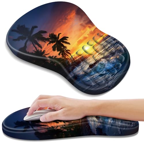YIWEI Ergonomic Mouse Pad with Wrist Rest for Carpal Tunnel Pain Relief | Memory Foam Wrist Support,Non-Slip Rubber Base, Keyboard Computer Mousepad,Lycra Cloth Surface,Gaming Home Office - color: Sunset Beach
