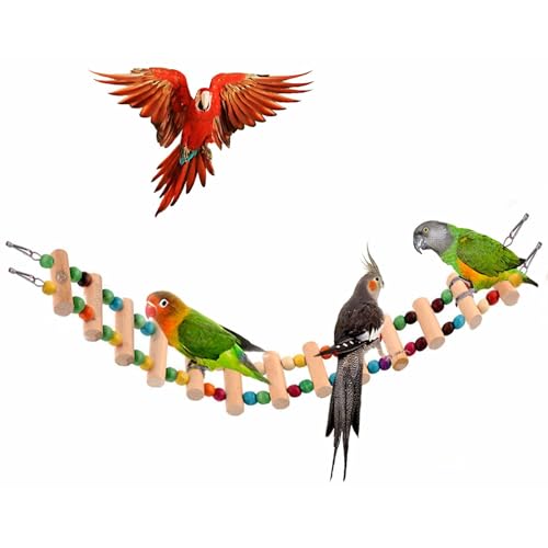 SunGrow Wooden Bird Ladder Bridge, Hanging Exercise Toy, Bird Playground Cage Accessory, Natural Wood, Edible Dye, Interactive Small Bird Toy, Parakeet, Cockatiel, Conure, Budgie Climbing Ladder