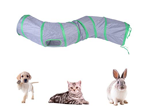 iCAGY Cat Tunnel Toys for Indoor Cats Kittens Rabbits, Pet Toy Play Tunnels | Interactive Crinkle Pop Up Tunnel Toys, Relieve Cat Boredom, Gray 47" Shape S - color: Grey
