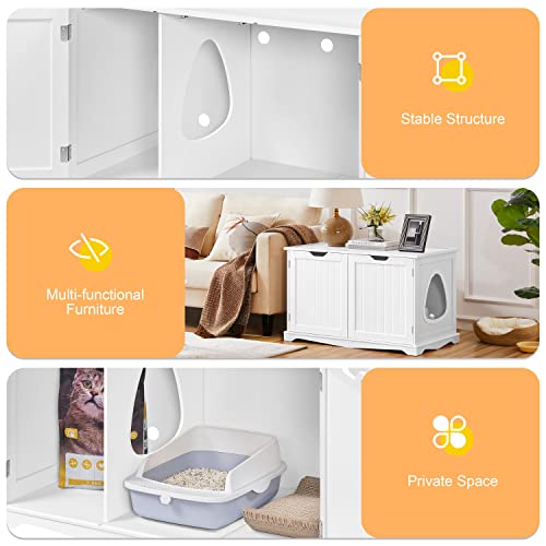 Yaheetech Cat Litter Box Enclosure, Box Cabinet Hidden, Wooden Pet Crate Kitty Washroom Storage Bench with Divider Home Litter Loo Indoor Cat House White - color: White, size: 37.5″ L × 21″ W × 23″ H