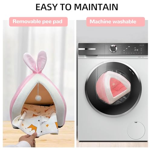 Guinea Pig Bed,Fleece Bunny Hideout House,Warm Rabbit Sleeping Bed with Pee Pad,Winter Large Hiding Hut for Hamster Ferret Rat Chinchilla Hedgehogs,Pink - color: Pink