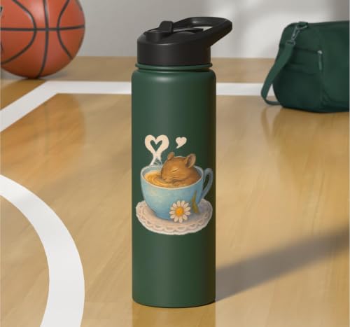 Sleeping Degu Tea Cup Heart Steam Art Stainless Steel Insulated Water Bottle - color: Dark Green