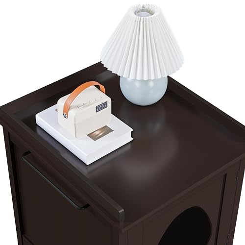Yaheetech Cat Litter Box Enclosure, Hidden Litter Box Furniture with Side Towel Bar, Wooden Cat Washroom, Storage Cabinet, Indoor Pet House, Side Table Nightstand, Espresso - color: Espresso, size: 19″ L × 21″ W × 23″ H