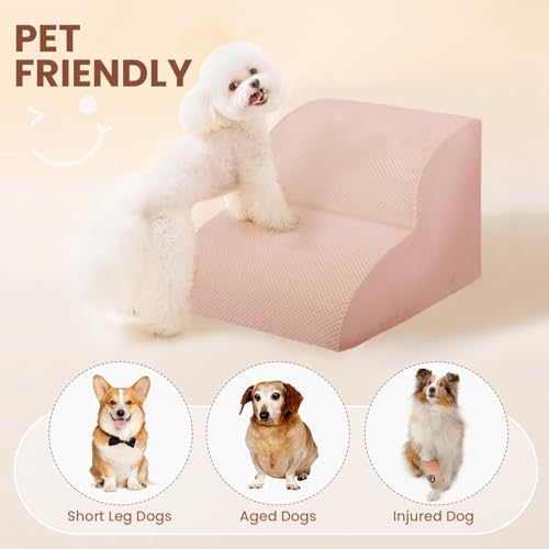 Dog Stairs for Small Dogs, High Density Foam Dog Steps, Extra Wide Non-Slip Pet Ramp for High Beds Or Couch, Soft Doggie Ladder for Dogs Injured, Older Pets, Small Cats - color: Pink, size: 2 Steps