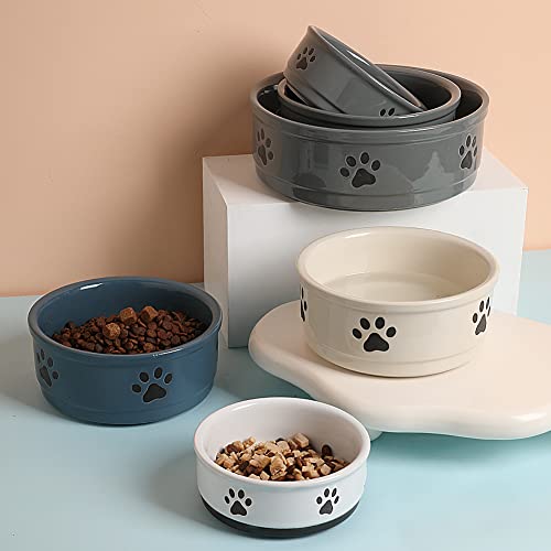 Sweejar Ceramic Dog Bowls with Paw Pattern, Dog Food Dish for Medium Dogs, Porcelain Pet Bowl for Water 35 Fl Oz (Fog Blue) - color: Fog Blue, style: Dog Paw Pattern, 4.38Cups (35 Fl Oz)