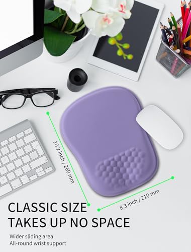 Hokafenle Ergonomic Wrist-Hugging Mouse Pad Wrist Support, U-Shaped Holding Wrist Rest Mousepad for Carpal Tunnel Pain Relief with Cushioned Memory Foam Slope Massage Bulge (10.2x8.3 in,Lavender) - color: Lavender