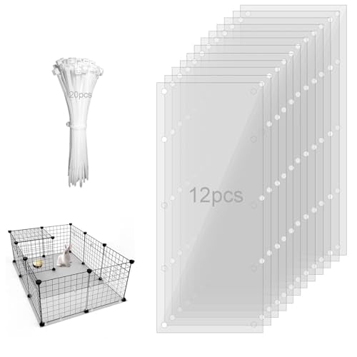 12PCS Pet Cage Guard, Rabbit Urine Guard, 13.8" x 4.7" Pet Cage Edge Liner with 120PCS Ties for Rabbit, Guinea Pig, Hamster, Chinchilla, Hedgehog, Ferret, Bunny - size: 13.8" x 4.7" - 12PCS