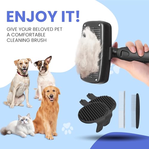 Self Cleaning Shedding Brush - 5-in-1 Professional Pet Grooming Kit Skin Friendly Grooming Tool for Dogs, Cats, and Puppies, Deshedding and Hair Removal for Long and Short Haired Pets, Black - color: Black