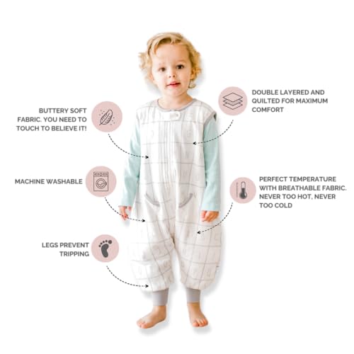 Dreamsuit Walker Toddler Sleep Sack with Feet and Legs, 12M-2T | 70% Rayon Made from Bamboo, 30% Organic Cotton, 0.8 TOG Summer, 2-Way Zipper, Buttery Soft Wearable Blanket, Cactus - color: (1.2 Tog) Alphabet, size: 12-2T