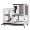GUTINNEEN Rabbit Hutch Indoor Outdoor 2 Story Bunny House on Wheels Wood Rabbit Cage with 2 Pull Out Trays Guinea Pig Cage (Gray) - size: 39.3"L Rabbit Hutch Grey