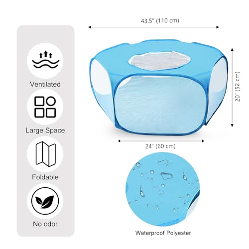 2-Pack Guinea Pig Carrier Backpack and Playpen with Lid, Breathable Pet Playpen Pop Open Exercise Fence, Portable Small Animal Cage for Rabbits, Chinchillas, Squirrel, Lizard, Sugar Glider - color: Blue